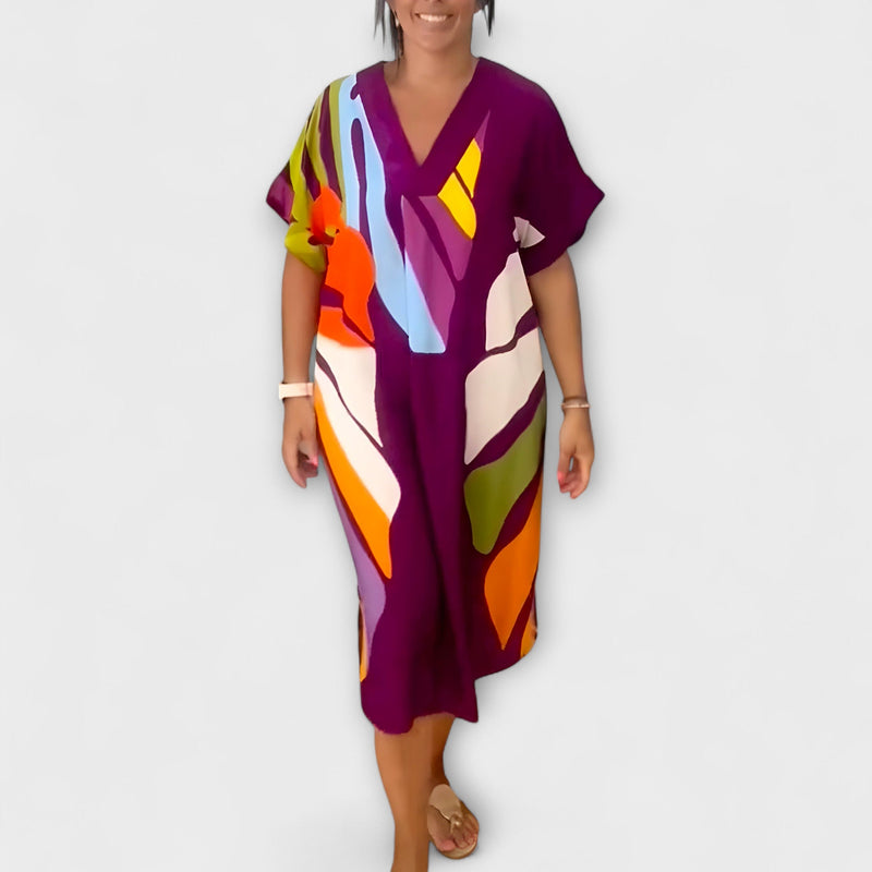 Roos - Vestido Casual con Estampado de Hojas de Colores