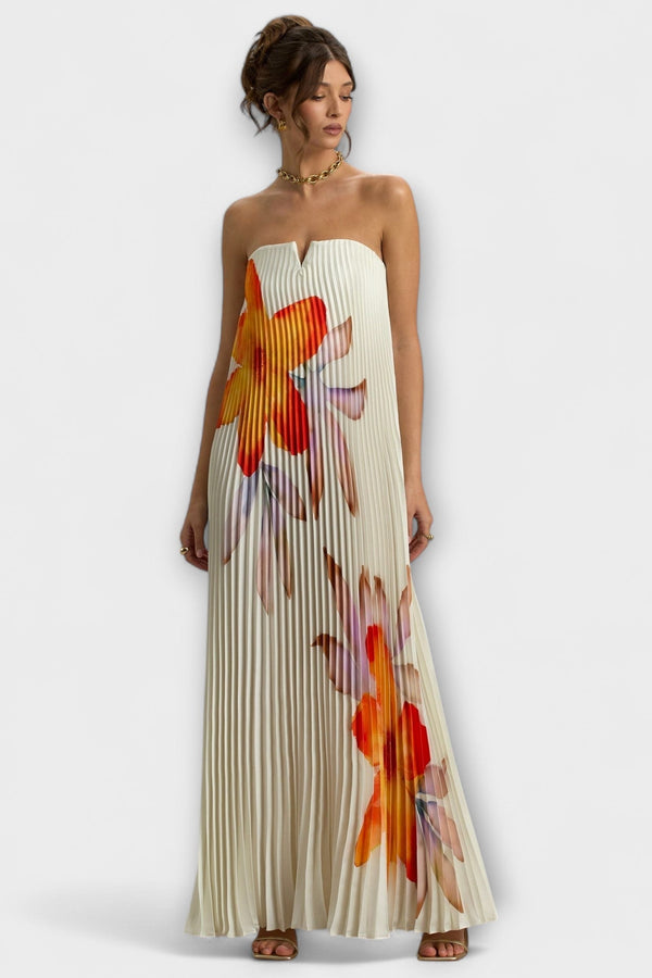 Michelle - Vestido Maxi Sweetheart en Floral Naranja