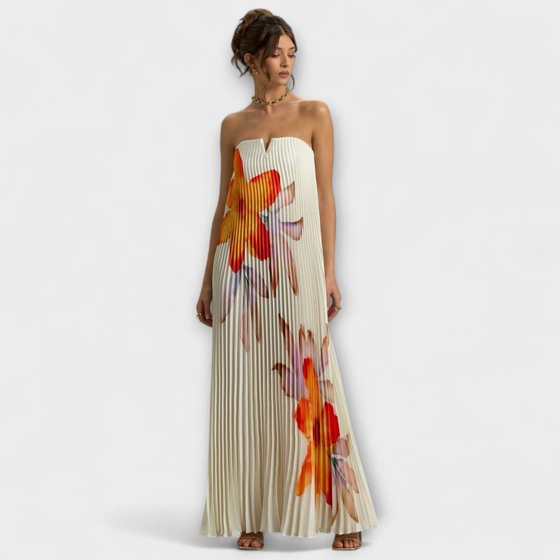 Michelle - Vestido Maxi Sweetheart en Floral Naranja