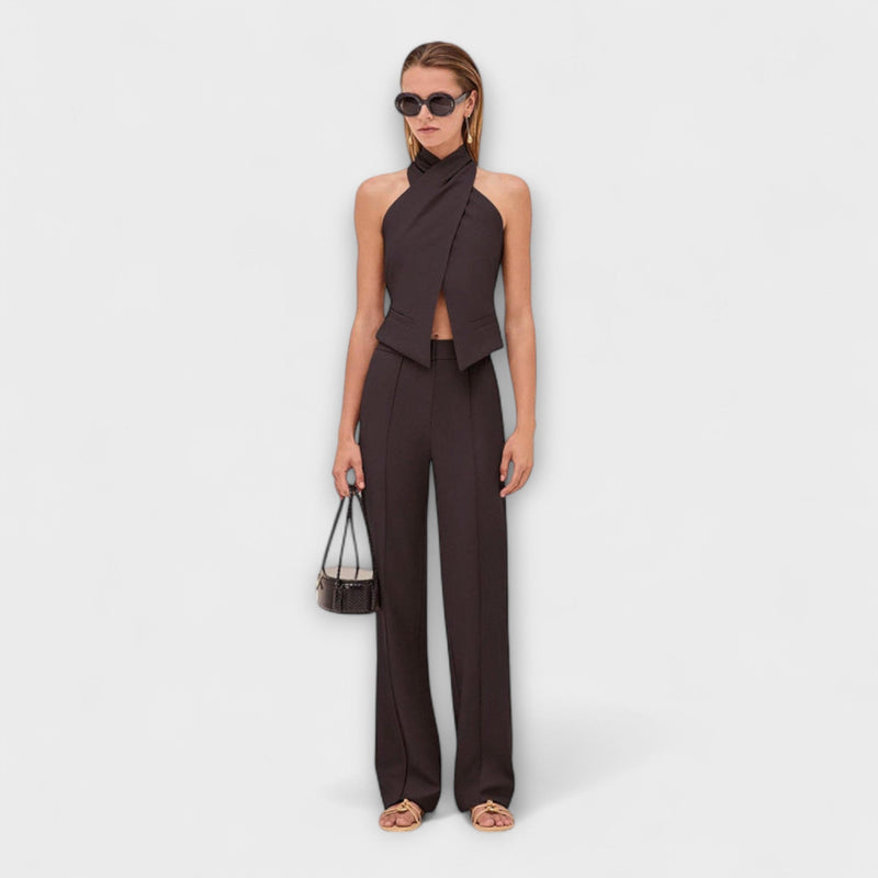 Juni - Top sin mangas con cuello halter cruzado