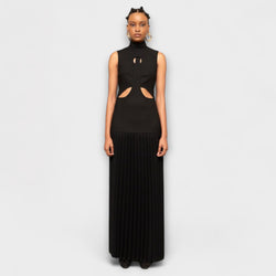 Kristen - Vestido maxi con pliegues y escotes