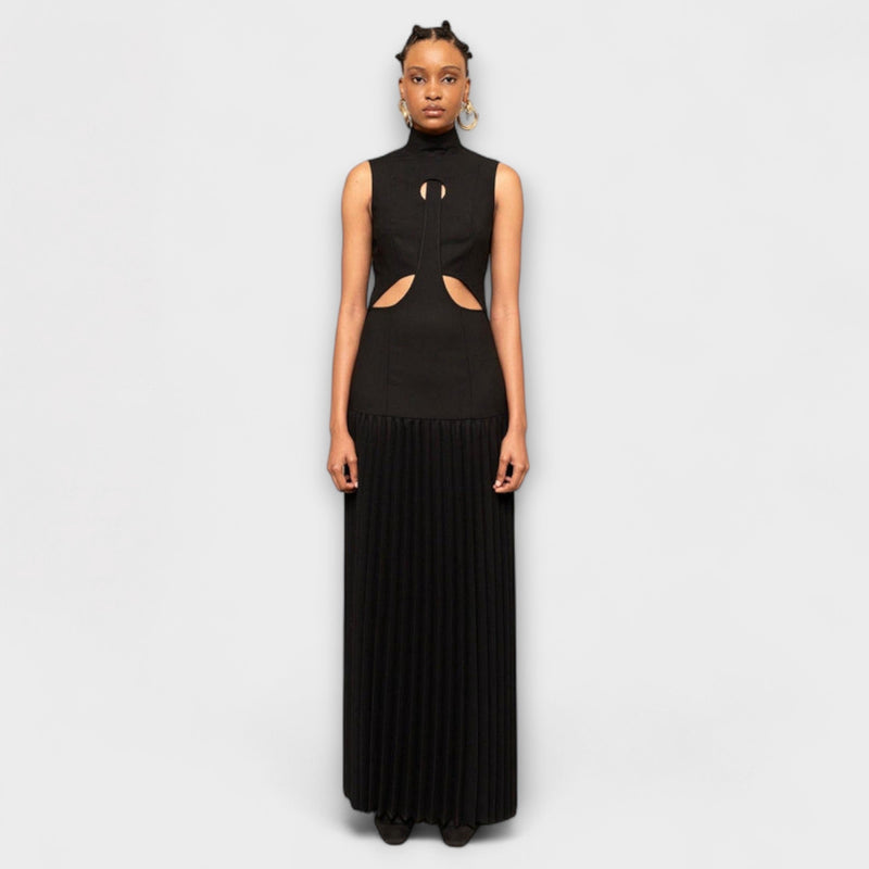 Kristen - Vestido maxi con pliegues y escotes