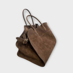 Lorbel - Bolso de mano de cuero ante marrón para mujeres
