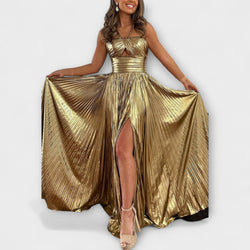 Maxivestido con tela metálica