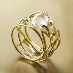 Anillo Antiguo Delgado con Perla