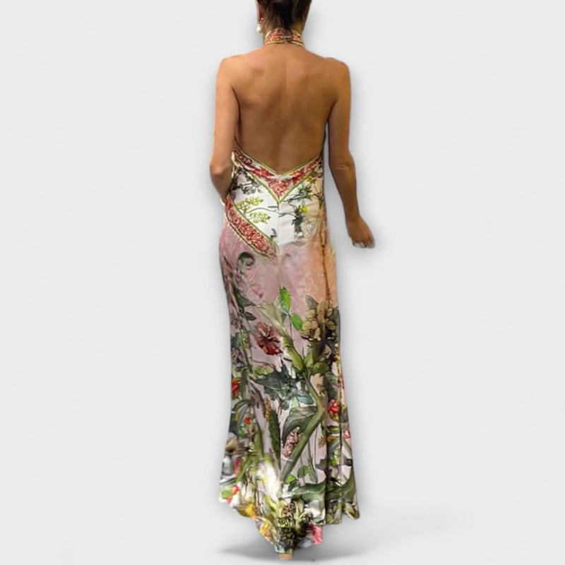 Ayla - Vestido Maxí Sin Mangas con Espalda Abierta de Flores