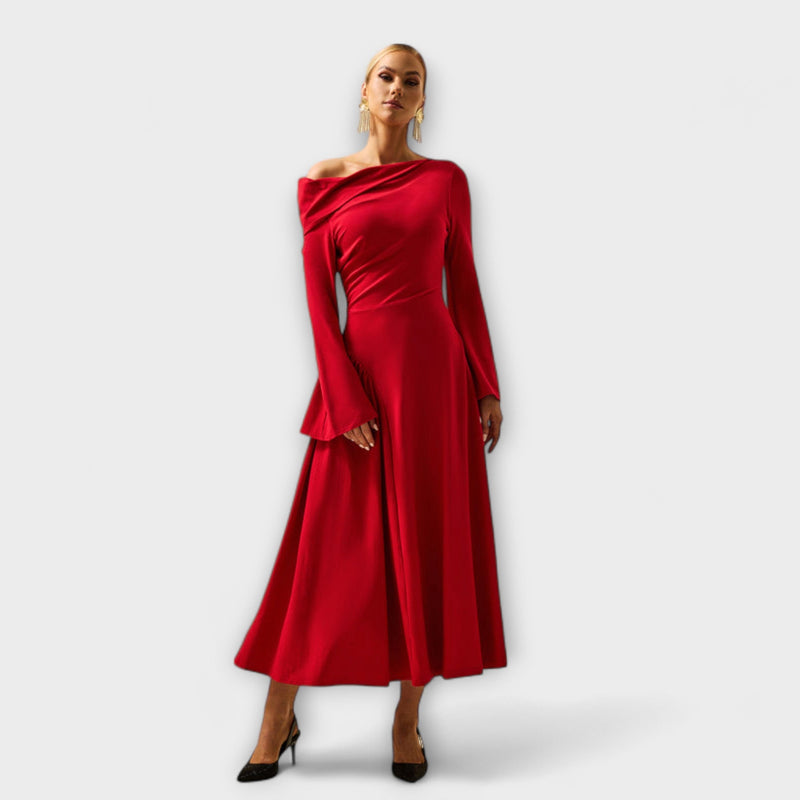 Willa - Vestido midi off-shoulder con mangas abullonadas