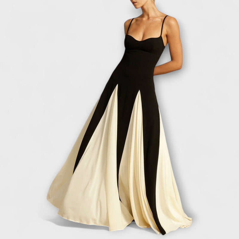 Ember - Elegancia Clásica Vestido Maxi A-Línea con Paneles de Tul