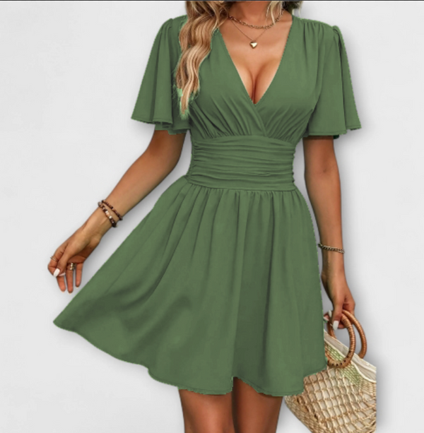 Winslet - Vestido con cintura fruncida y escote en V