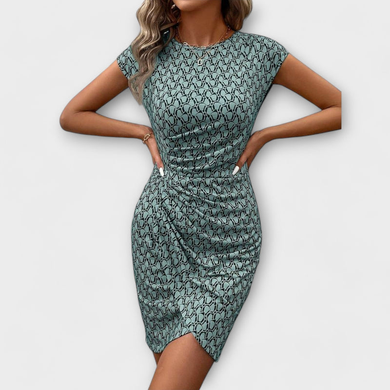 Emma - Vestido de tulipán de manga corta con estampado integral