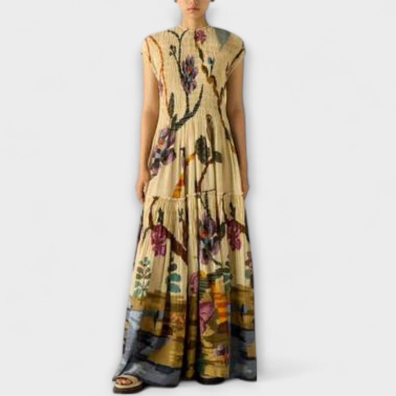 Amanda - Vestido maxi con diseño de estampado plisado