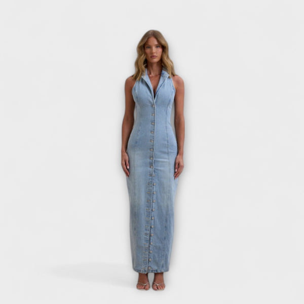 Lacey - Vestido Maxí de Mezclilla Lavado Medio