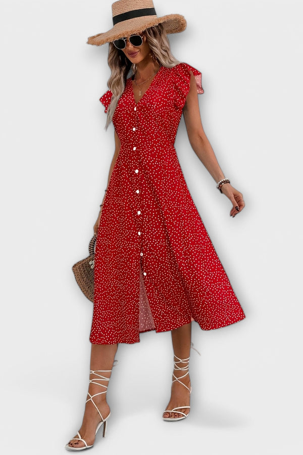 Elegante vestido midi con lunares