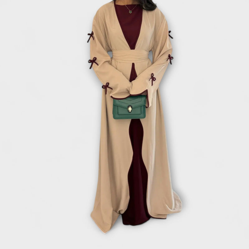 Jasmin - Elegante dúo de cárdigan y vestido con decoración de lazos