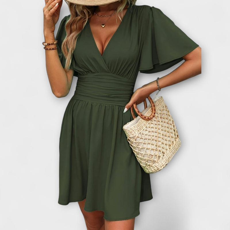 Winslet - Vestido con cintura fruncida y escote en V