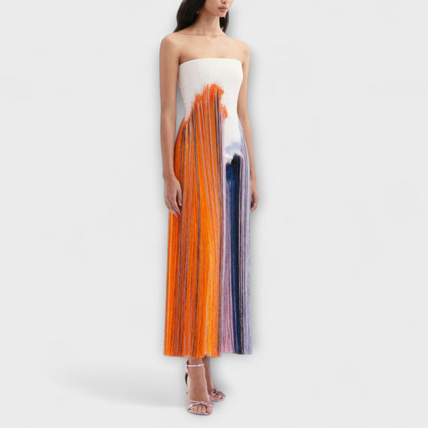Verano - Vestido de color bloque elegante con flecos de moda