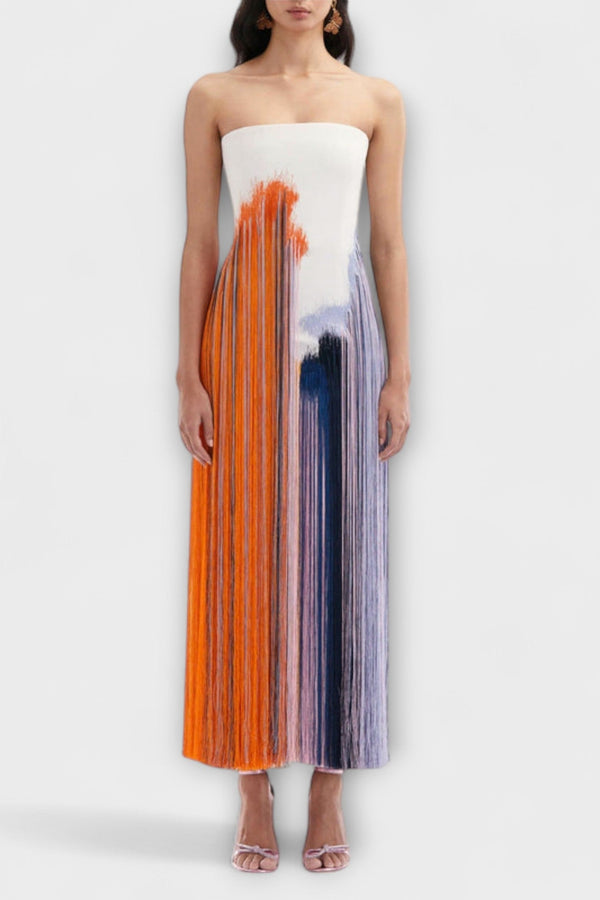Verano - Vestido de color bloque elegante con flecos de moda