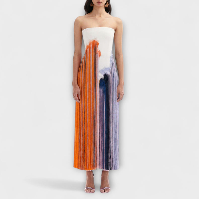 Verano - Vestido de color bloque elegante con flecos de moda