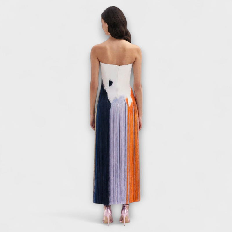 Verano - Vestido de color bloque elegante con flecos de moda