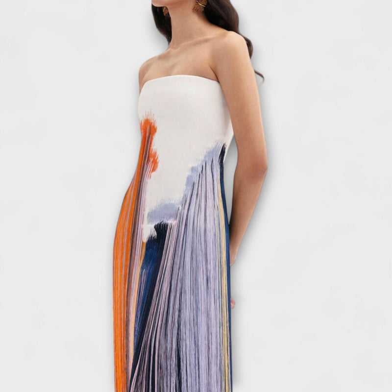 Verano - Vestido de color bloque elegante con flecos de moda