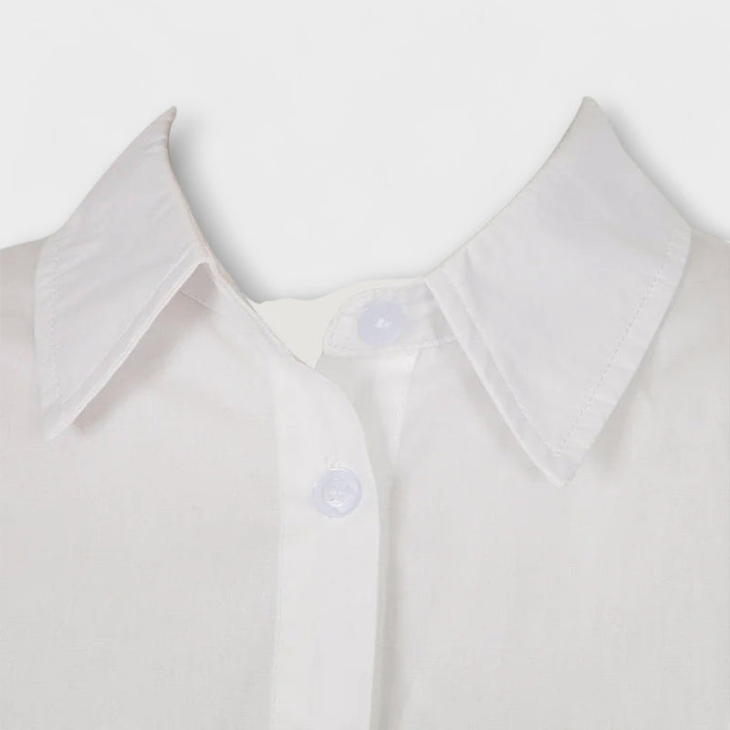 Indie - Vestido de camisa plisado blanco de manga larga