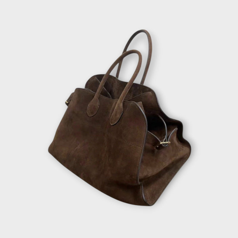 Lorbel - Bolso de mano de cuero ante marrón para mujeres