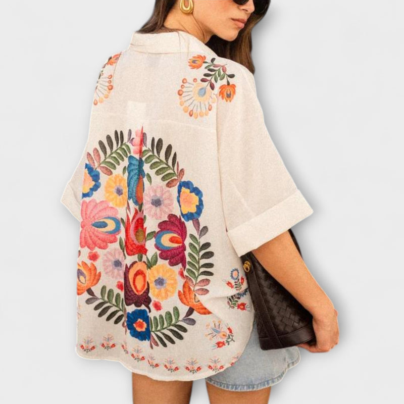 Ziva - Carla Camisa de Manga Corta con Estampado de Flores