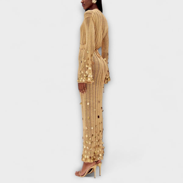 Kathleen - Vestido Maxi de Punto Dorado de Dolly