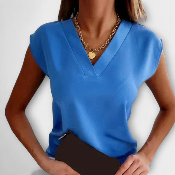 Camiseta de verano con escote en V y mangas sueltas para mujeres