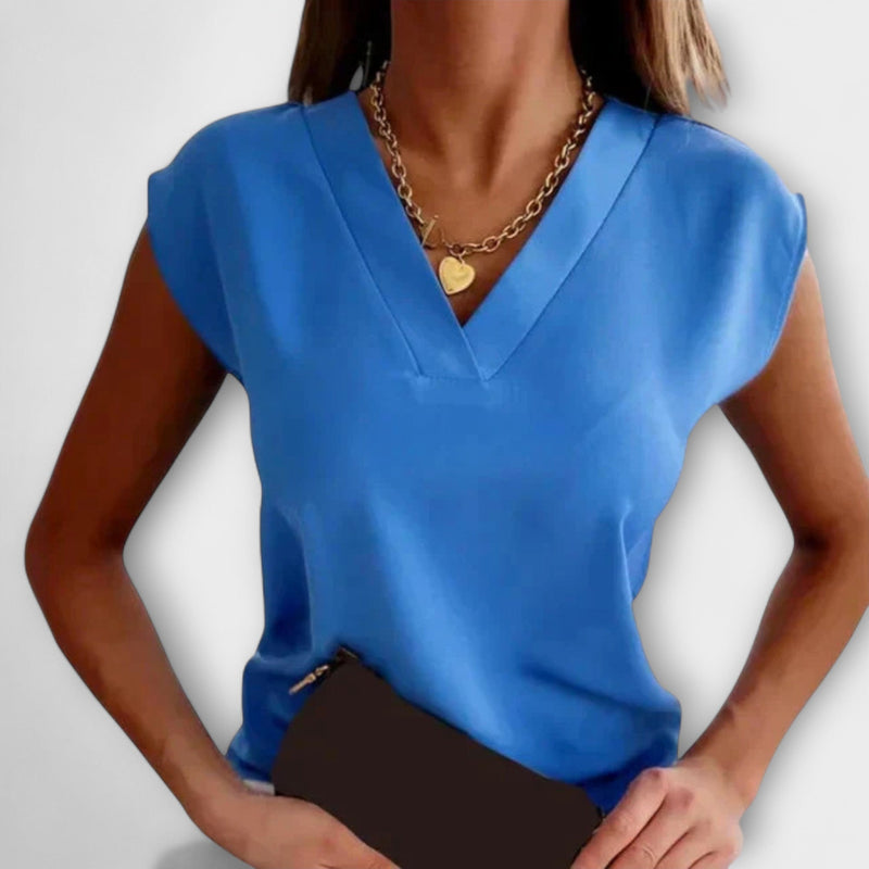Camiseta de verano con escote en V y mangas sueltas para mujeres