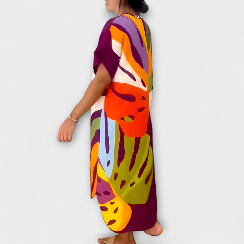 Roos - Vestido Casual con Estampado de Hojas de Colores