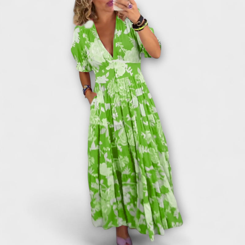 Catrisa - Vestido de Bolsillo con Estampado Floral y Escote en V