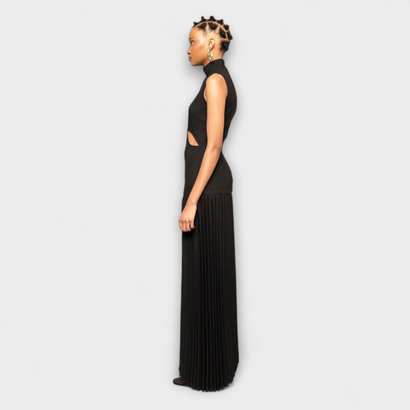 Kristen - Vestido maxi con pliegues y escotes