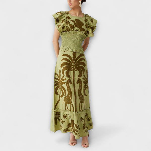Amy - Elegante vestido de palmeras