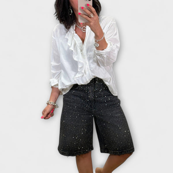 Amaris - Pantalones cortos tipo bermuda con adornos de strass
