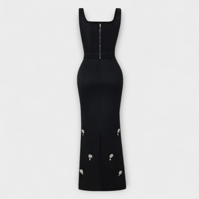 Avalon - Conjunto de top y falda con cremallera de perlas negras
