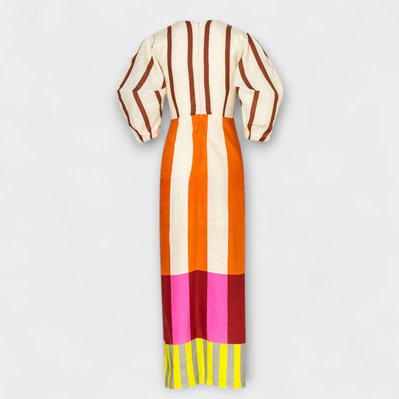 Kaya - Vestido maxi con escote delantero y mangas abullonadas