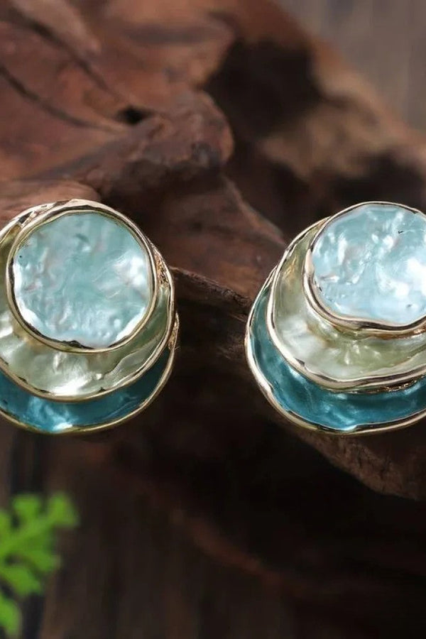Pendientes redondos vintage pintados a mano de múltiples capas