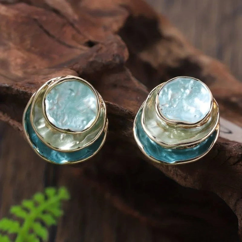 Pendientes redondos vintage pintados a mano de múltiples capas