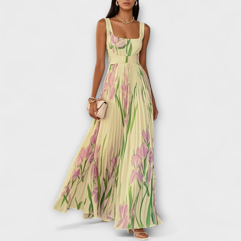 Vestido Maxi de Chifón Floral Doblado