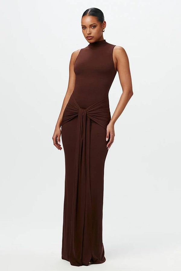 Calista - Elegante vestido maxi anudado de gasa