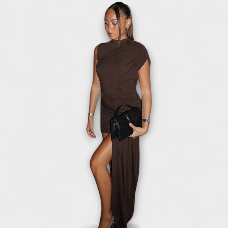 Lila - Vestido elegante y ajustado con escote redondo y plisados