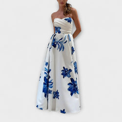 Rosalie - Elegante vestido maxi de flores con hombros al descubierto