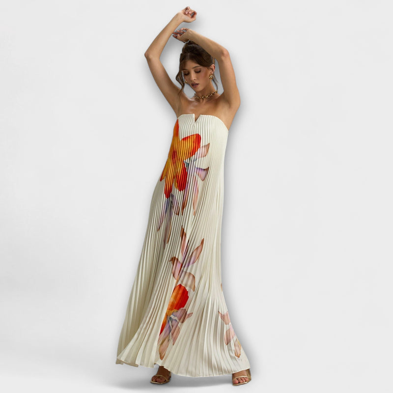 Michelle - Vestido Maxi Sweetheart en Floral Naranja