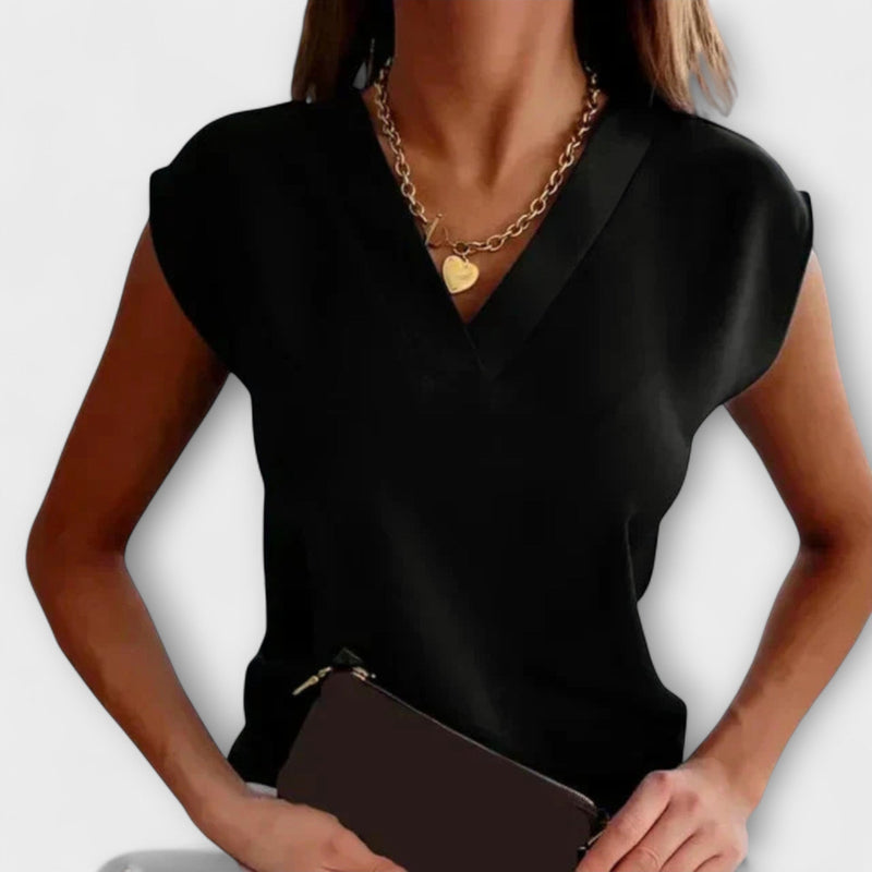 Camiseta de verano con escote en V y mangas sueltas para mujeres