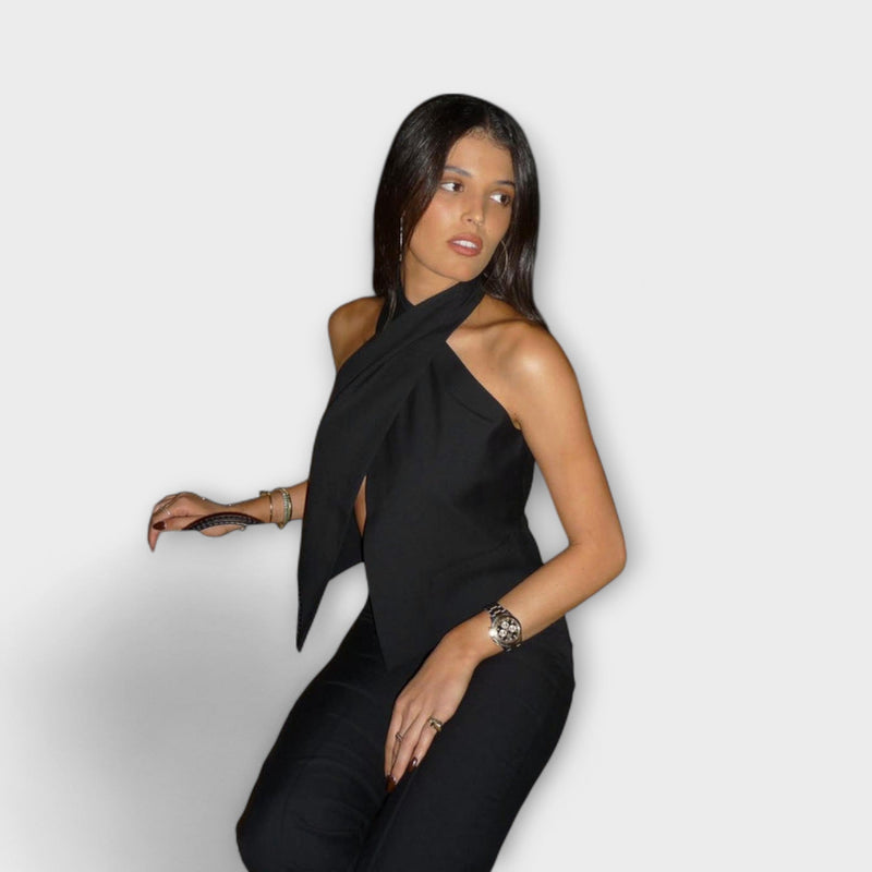 Juni - Top sin mangas con cuello halter cruzado