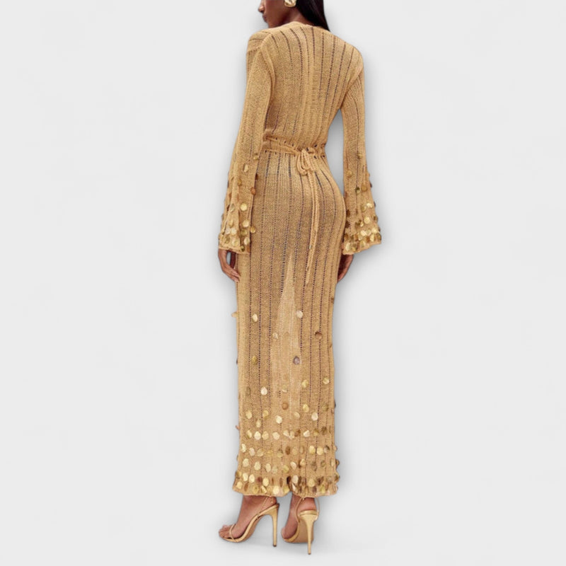 Kathleen - Vestido Maxi de Punto Dorado de Dolly
