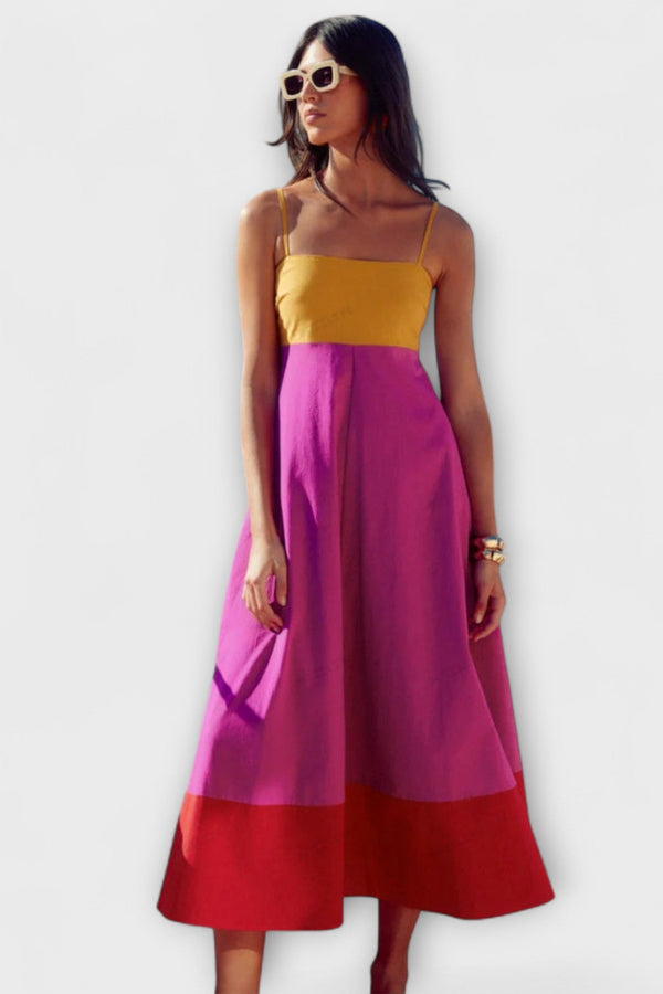 Vestido de tirantes de spaghetti en color bloque