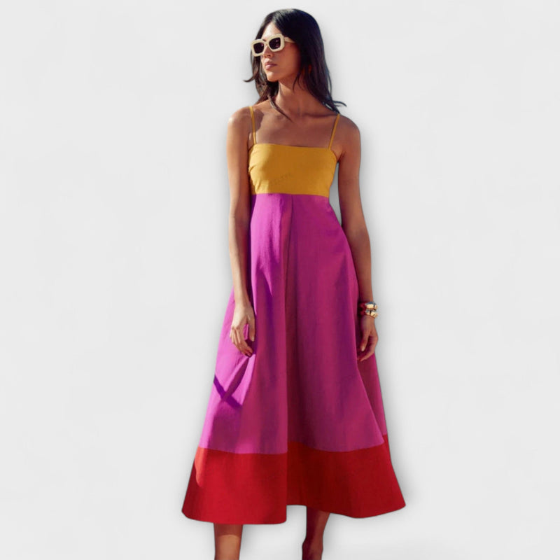 Vestido de tirantes de spaghetti en color bloque