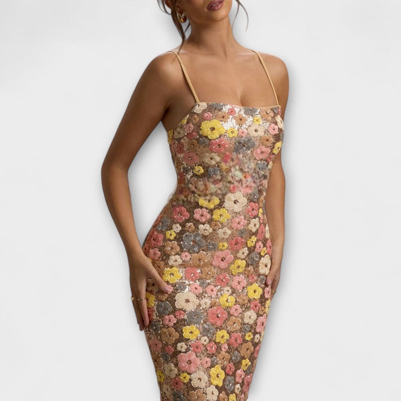 Oakley - Maxi vestido con lentejuelas florales al estilo de los 80